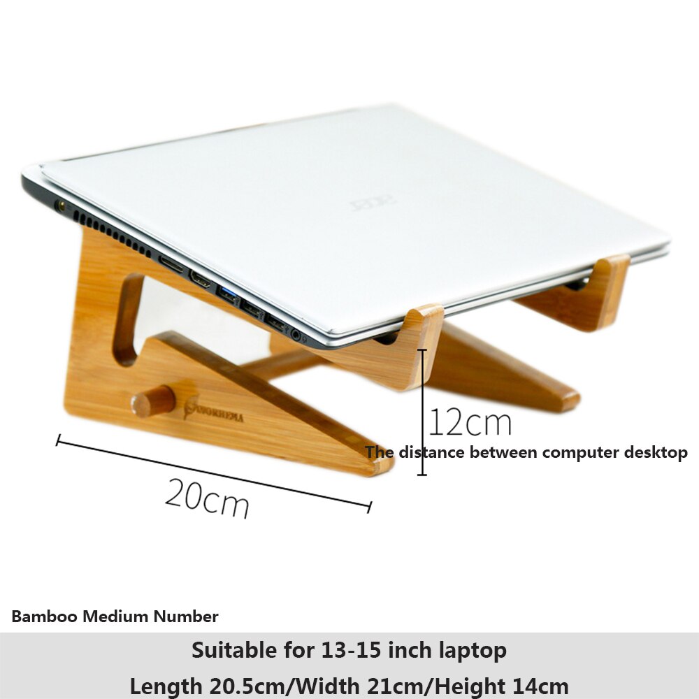 Wood Laptop Stand Increased Height Stand For Macbook Pro Air 13 IPad Pro Vertical Base Cooling 17.3 15.6 14 Inch Notebook Holder: Bamboo Wooden Medium