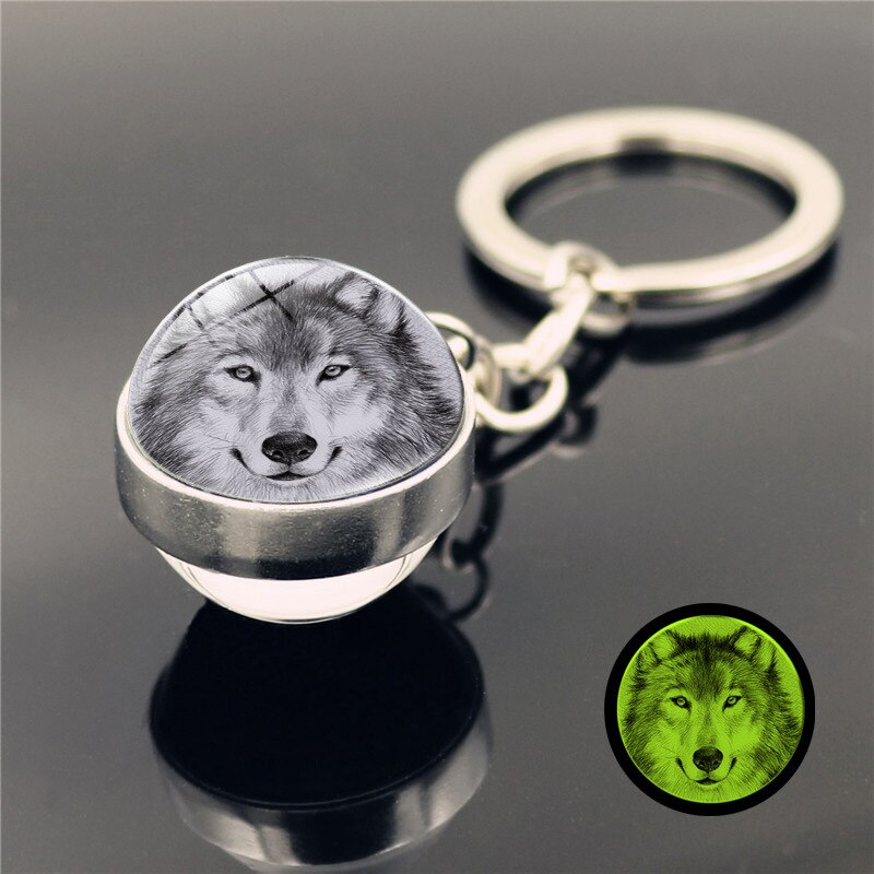 Lichtgevende huilende wolf huilende maan sleutelhanger hanger dubbelzijdige gloeiende glazen bol sleutelhanger hanger: 14