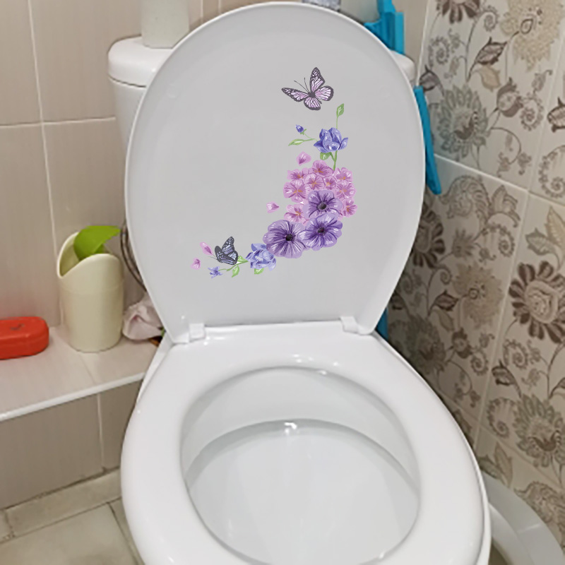 Zttzdy 19.7 × 24.2cm lilla sommerfugl blomst stue vægdekoration moderne toilet wc klistermærker  t2-1416