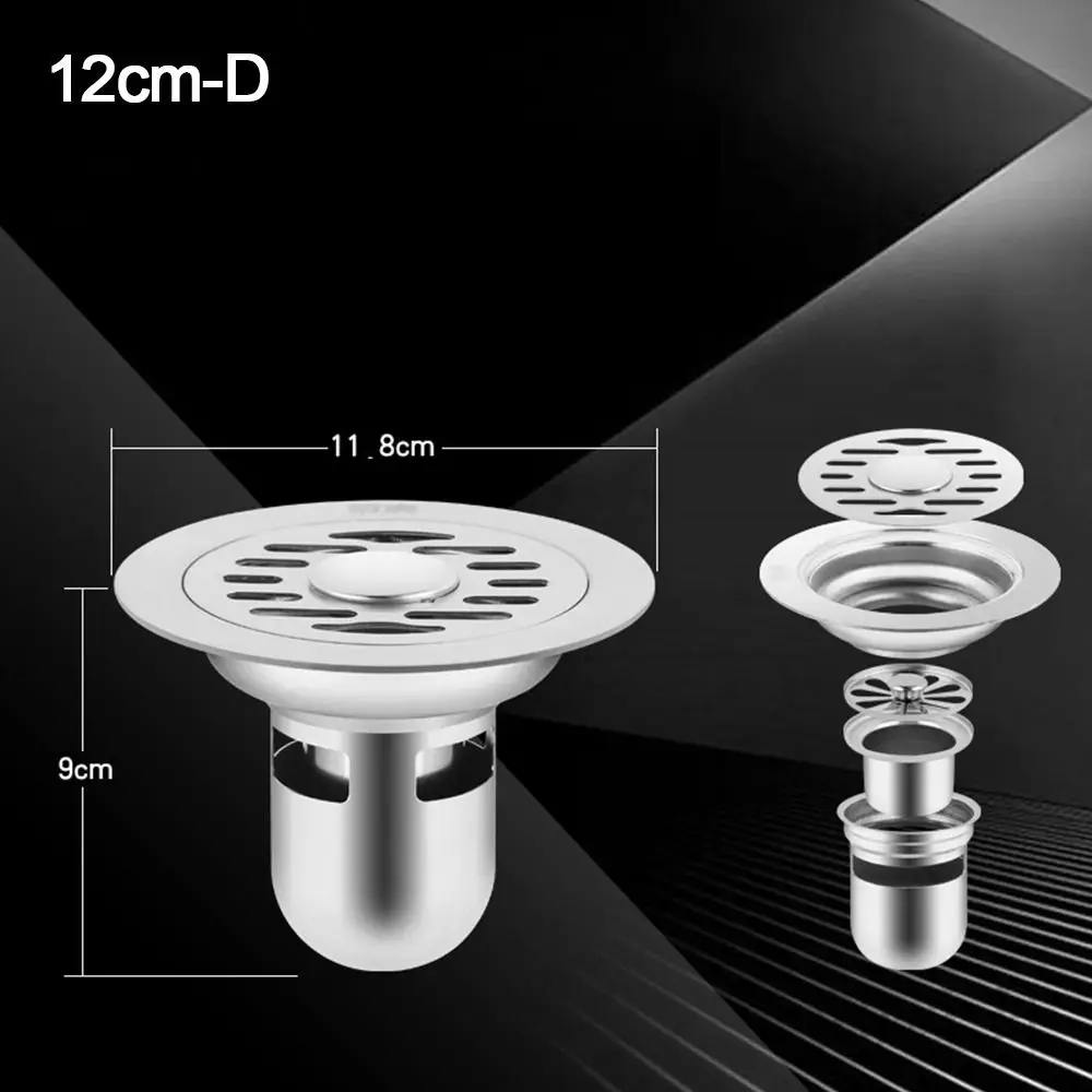 with Grid Grate Cover Shower Floor Drain Stainless steel Square Dual-purpose Floor Drain Dectable Backflow Preventer: black