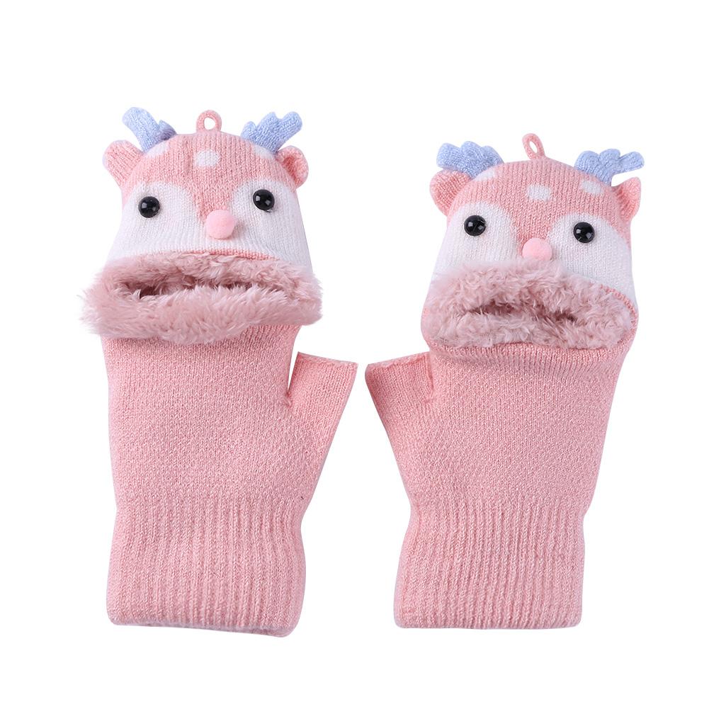 2pcs Winter Baby Gloves 2 In 1 Comfortable Thick Knit Wool Half Finger Gloves + Full Finger Gloves Kids Christmas Xmas Birthday: Pink