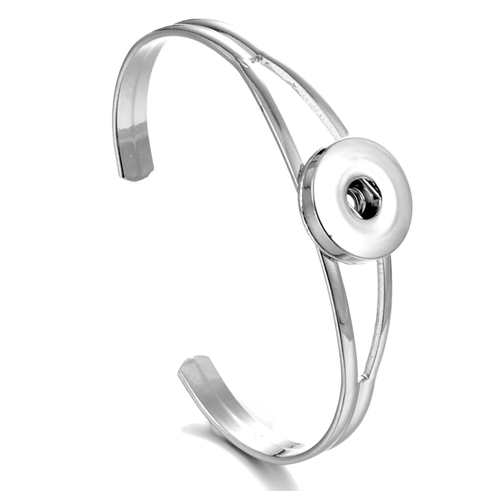 Snap Button Bracelet Cuff Bangle 20mm 18mm Metal Silver plated Snap Bracelet Fit Snaps Buttons Interchangeable Jewelry
