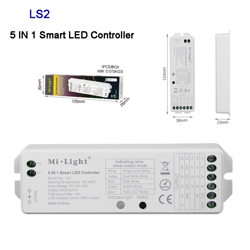 Miboxer fut 089/b8 2.4g rgb+cct trådløs 8 sone fjernkontroll;veggmontert berøringspanel; ls2 5in 1 smart led strip-kontroller wl-boks 1: Ls2