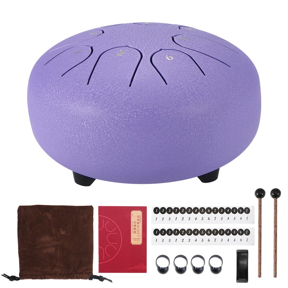 6 Inch Tong Drum Staal Tong Drum 8 Tune Hand Pan Drum Tanks Hang Drum Met Drumsticks Draagtas Percussie instrumenten: Purple