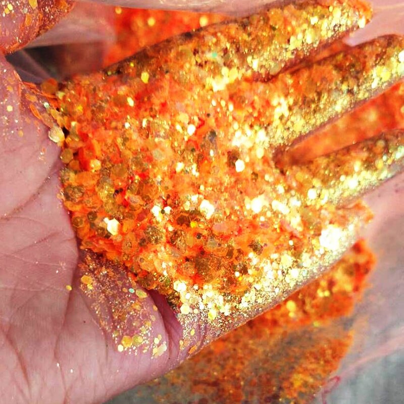 1.76 oz påsar chunky till fin / lös glitter orange / guld glitter mix "pumpa spice", nail art glitter, löst glitter,