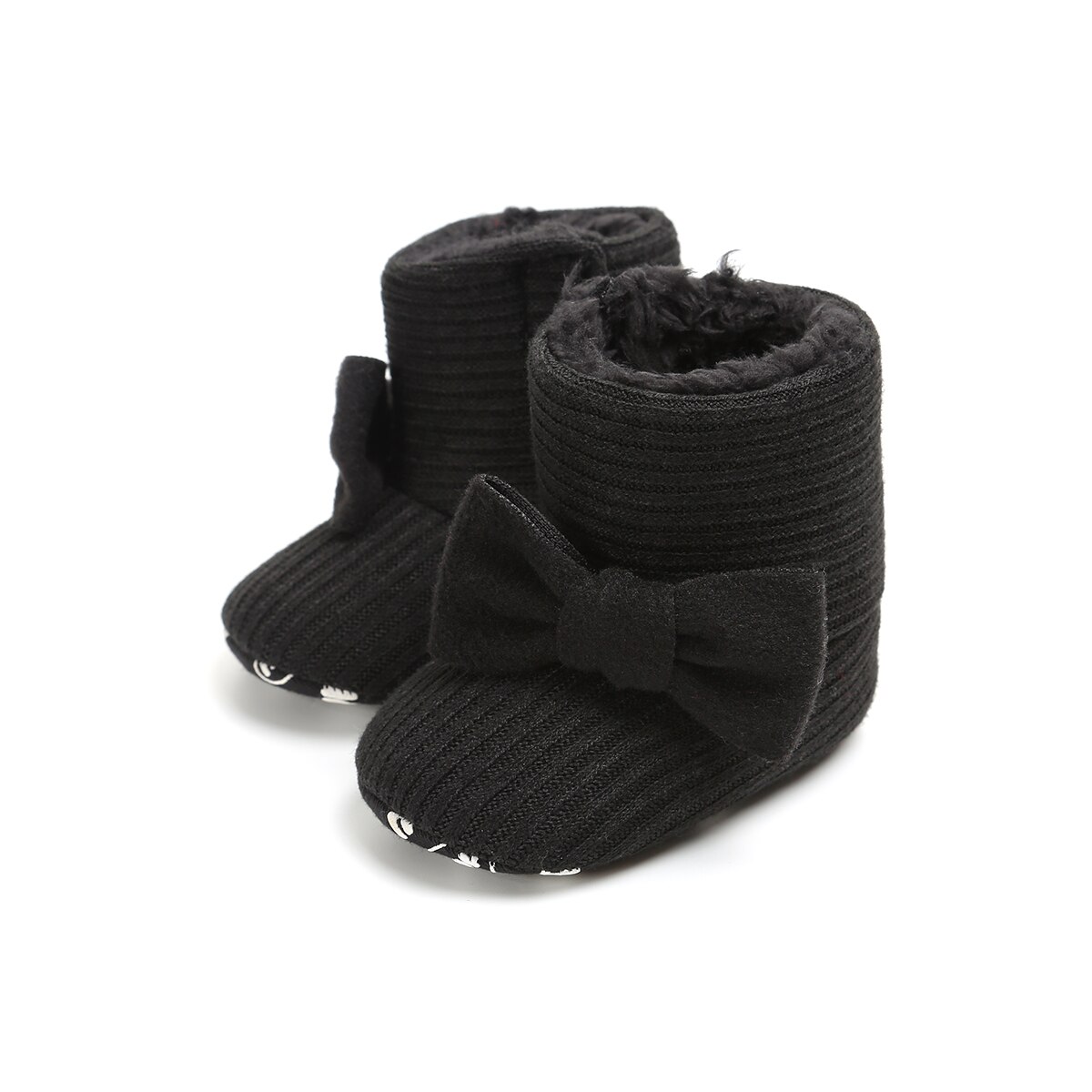 Baby Winter Knit Baby Boog-knoop Laarzen Zachte tong Schoenen Peuter Katoen Warme Schoenen Laars Babyschoenen Warm Sneeuwveld booties: Black / 13