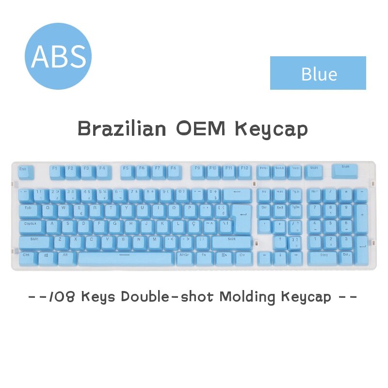 Teclas abnt2 108 teclas para jogos, teclado mecânico oem, transparente, injeção de cores duplas, teclas para teclado gamer