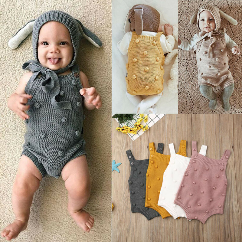 Infant Newborn Baby Boy Girl Rompers Solid 4 Colors Sleeveless Knit Jumpsuit Romper Cotton Clothes Outfit