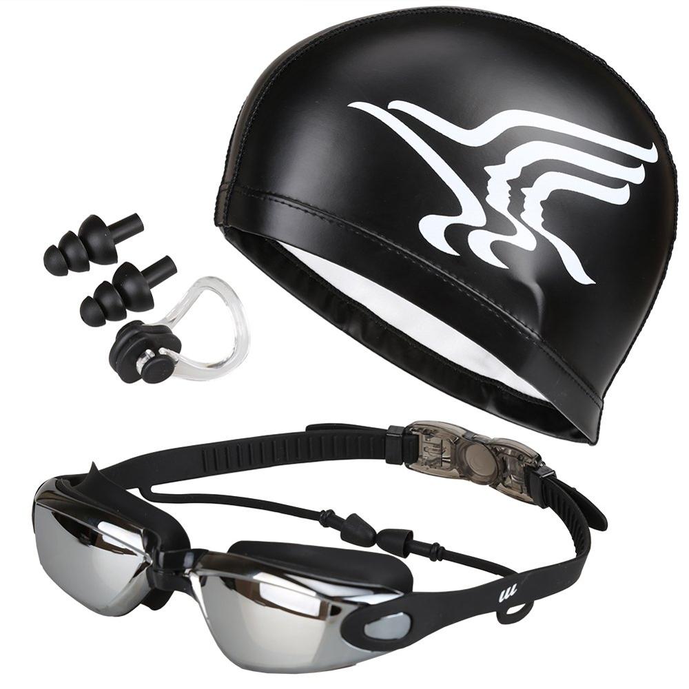 Goggles Waterdicht En Anti-Fog Pak Duikuitrusting Badmuts Professionele Combinatie: Black