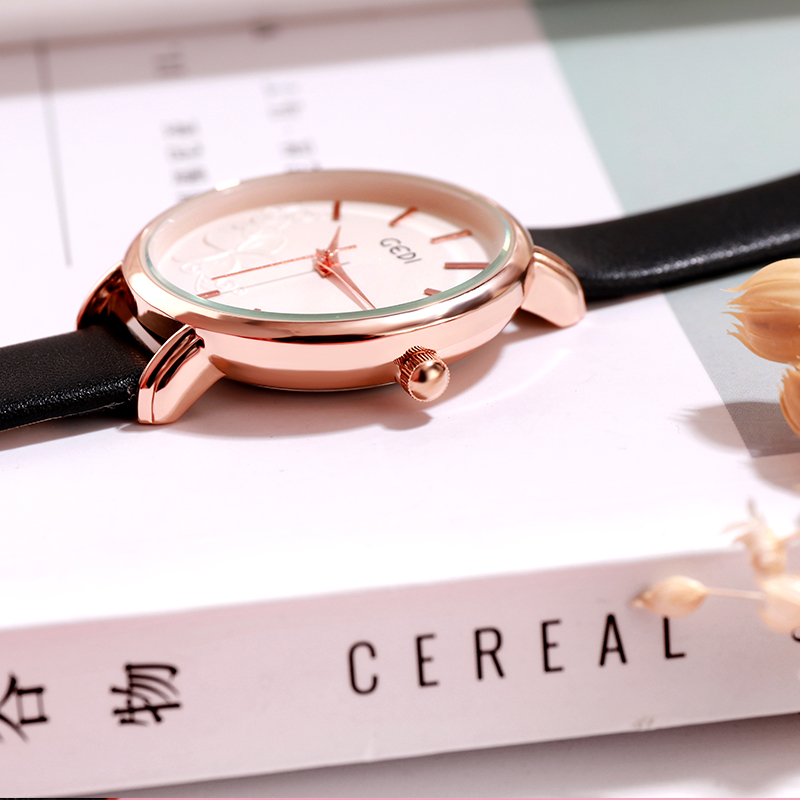 GEDI Frauen Uhr Ultra-dünne Quarzuhr Einfache Stil Geschäft Uhr Dame Lederband Uhr Frauen Armbanduhr Reloj mujer