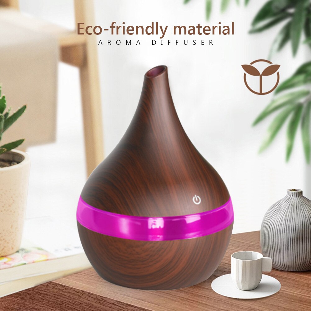USB Essential Oil Diffuser Cool Wood Essential Aroma Aromatherapy Grain Air Humidifier 7LED Ultrasonic Mini Mist Maker LED Light