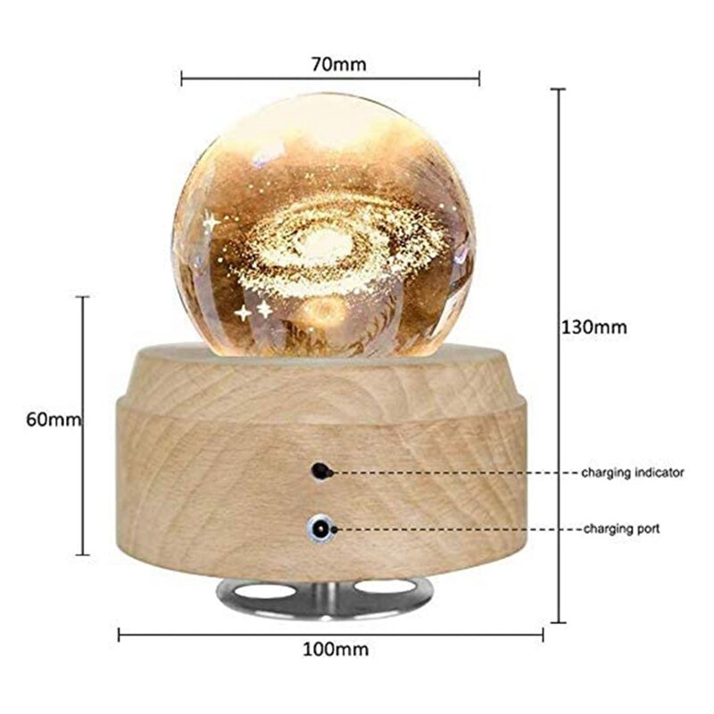 Licht -3d kristallen bol muziekdoos lichtgevende roterende muziekdoos houten voet het beste voor verjaardag kerstmis