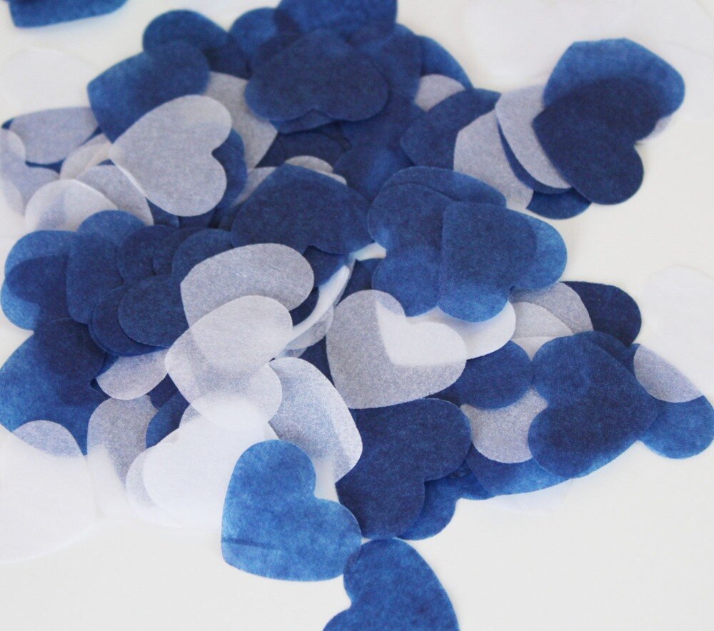Confettis de table en forme de cœur | Bleu marine blanc, 2.5cm, décorations biodégradables de table pour fête de mariage, 2500