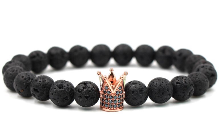 8mm yh534 élastique ajusté nature pierre noire perle de lave volcanique micro pavé couronne cz cubique zircon Bracelet: 3