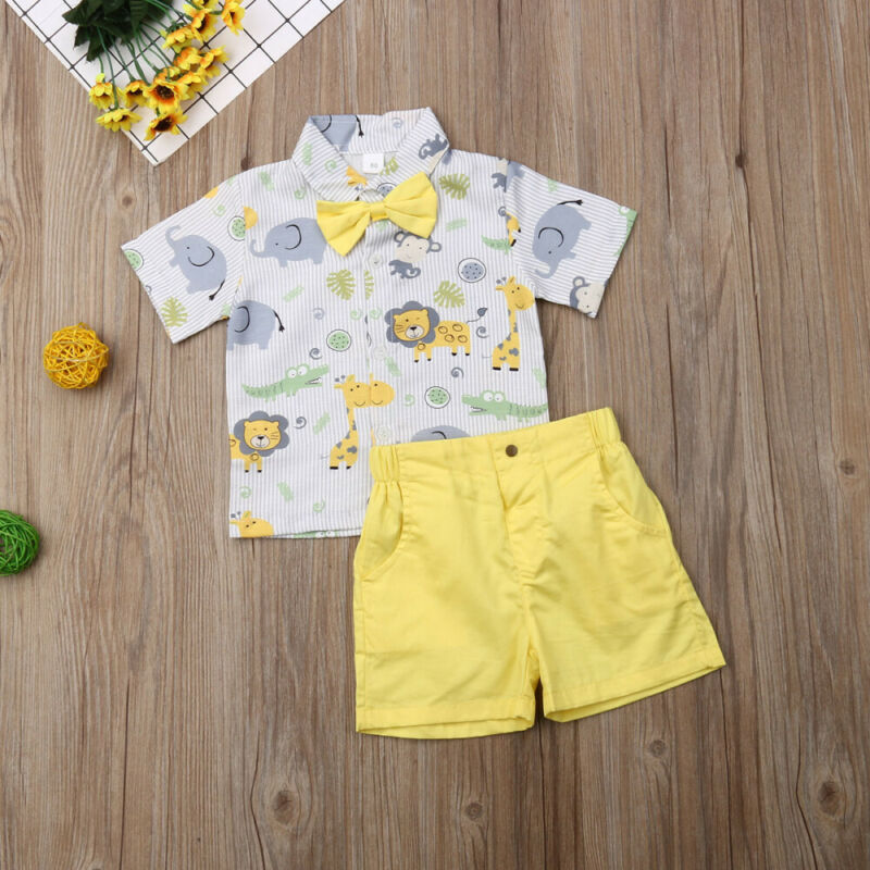 ropa de verano para niños, niños, bebés, caballeros, ropa con estampado de animales, Tops, pantalones cortos, traje Formal de 2 piezas