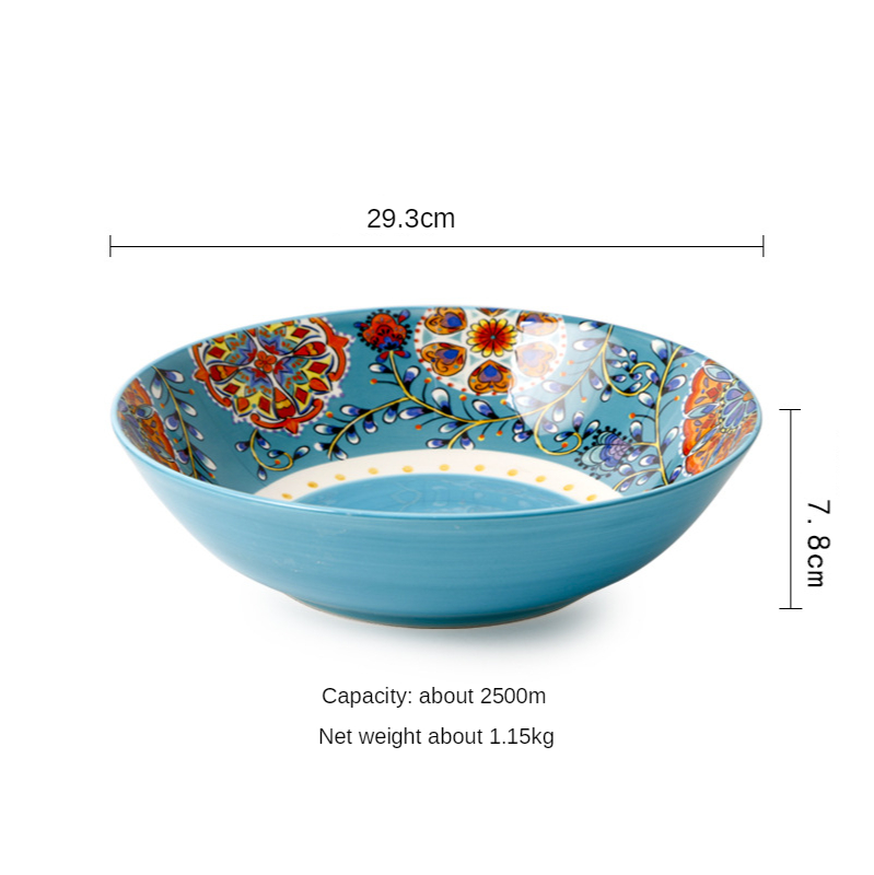 1pcs Ceramic Tableware Bohemian Style Round Flowers Bone China 6/8/10 Inch Plate Bowl Dish Household Kitchen Supplies Dinnerware: 1pcs 11.5 inch bowl