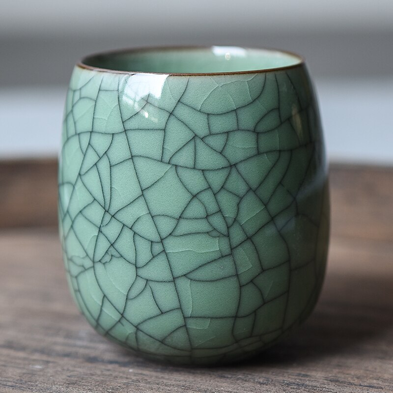 250ml Color sólido estilo chino tradicional craquelado de celadón taza de té de cerámica porcelana China tazas de té de café pequeñas: 4