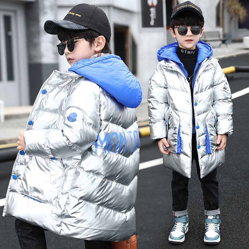 Kids Winter Long Style Jacket Coat For Boys Children Hooded Outerwear Warm Clothes Age 4 5 6 7 8 9 10 11 12 13 Years Old