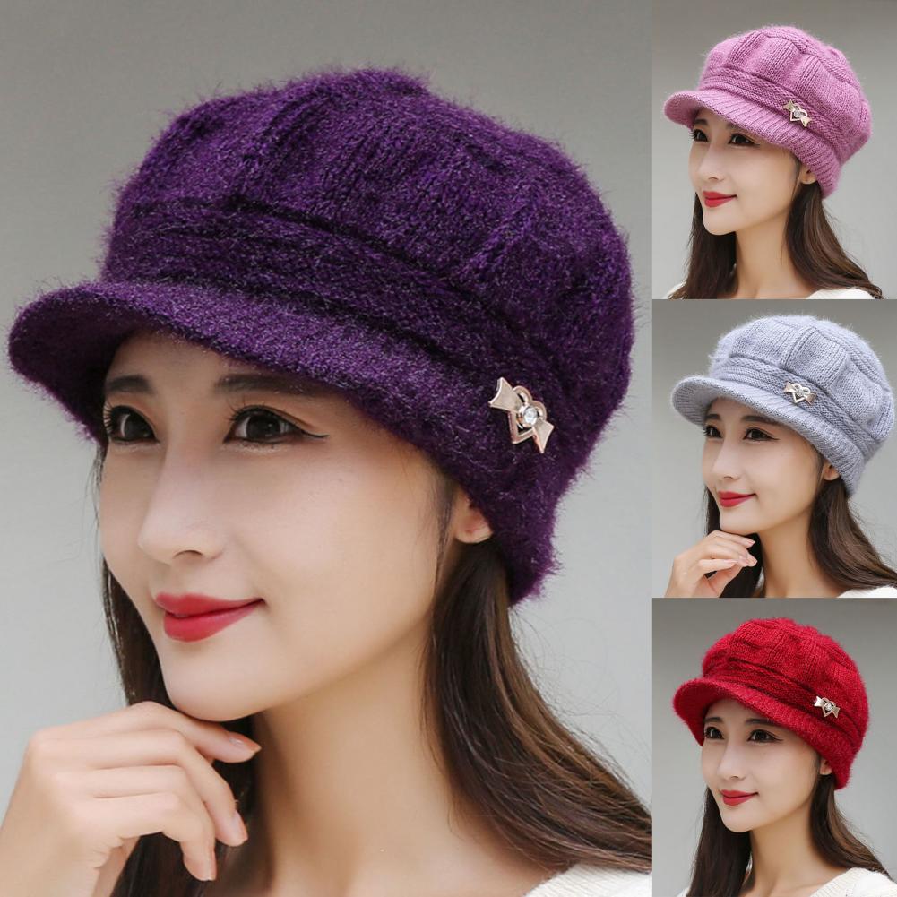 Hat Sun Protection All Match Cap Peaked Autumn Winter Pure Color Knitting Peaked Accessories