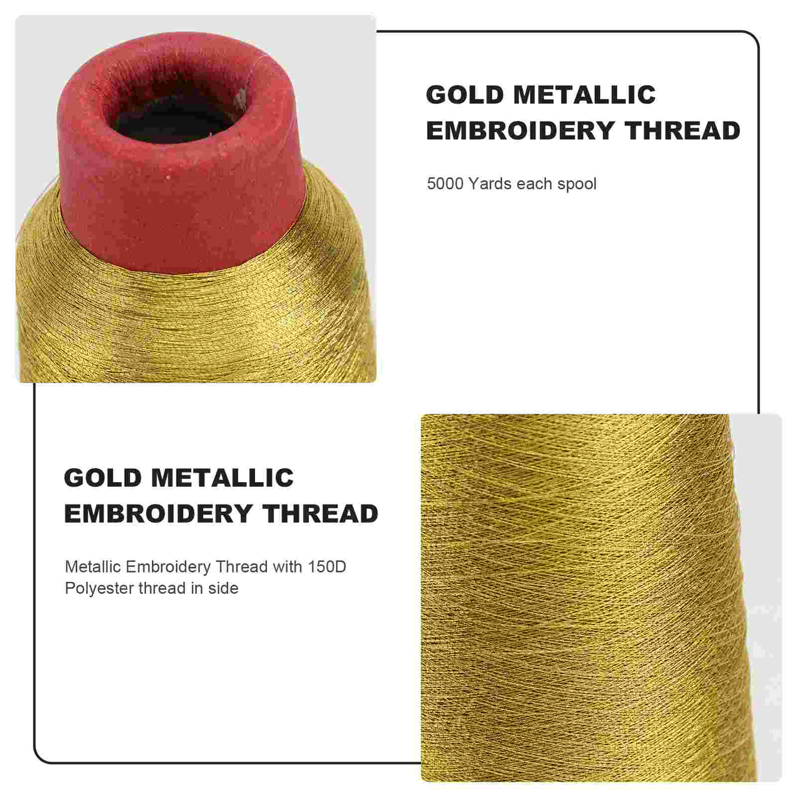 Metallic Machine Embroidery Thread 5000 Yards Spool (Gold)