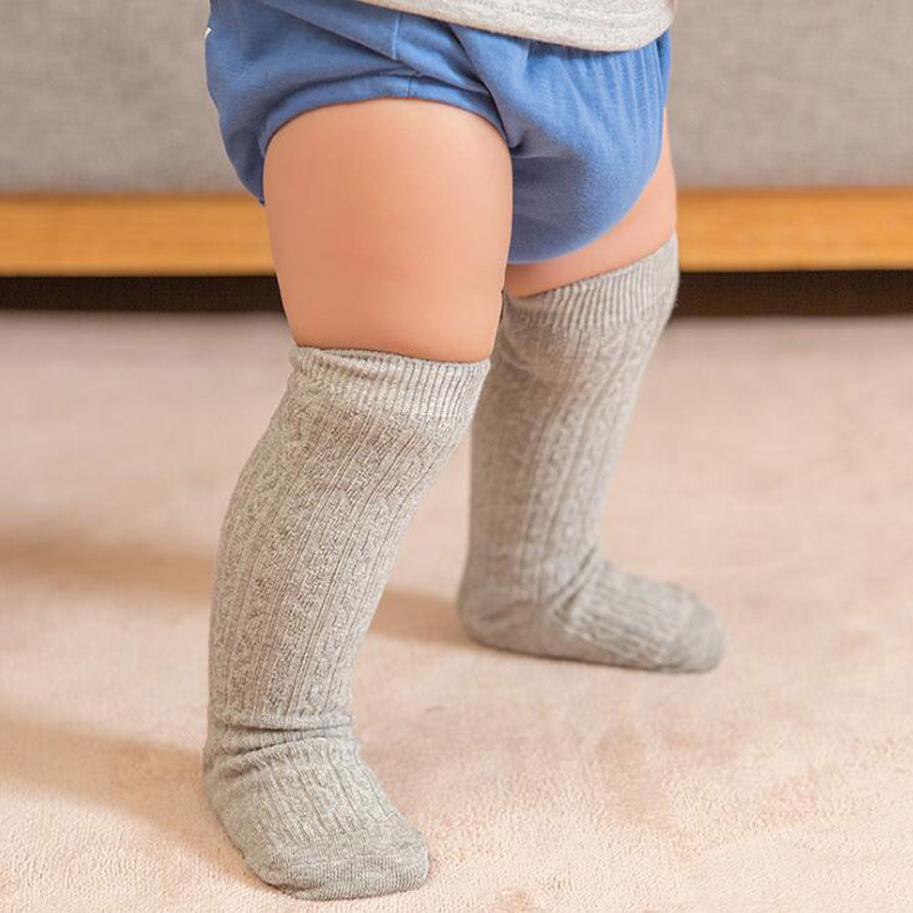 Nette Jungen Mädchen Strümpfe Baumwolle Stirped Kleine freundlicher Knie Hohe Strumpf Baumwolle Baby Kleinkind Bein Warme Strumpfhosen: Grau / 24M
