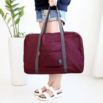 Nylon Foldable Travel Bags Unisex Large Capacity Bag Luggage Women WaterProof Handbags Men Travel Bags Clothing Organizer: Wine Red