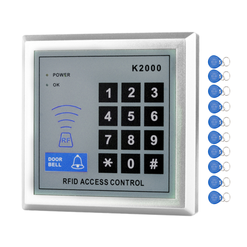 RFID Standalone Access Control Keypad 125KHz Card Reader Door Lock with 10 Proximity Key Fobs for Door security System-K2000
