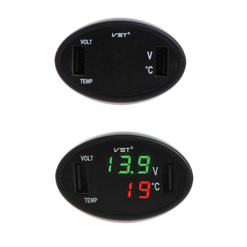 Auto Digitale LED Thermometer Voltmeter Auto USB Lader Batterij Monitor Temperatuurmeter