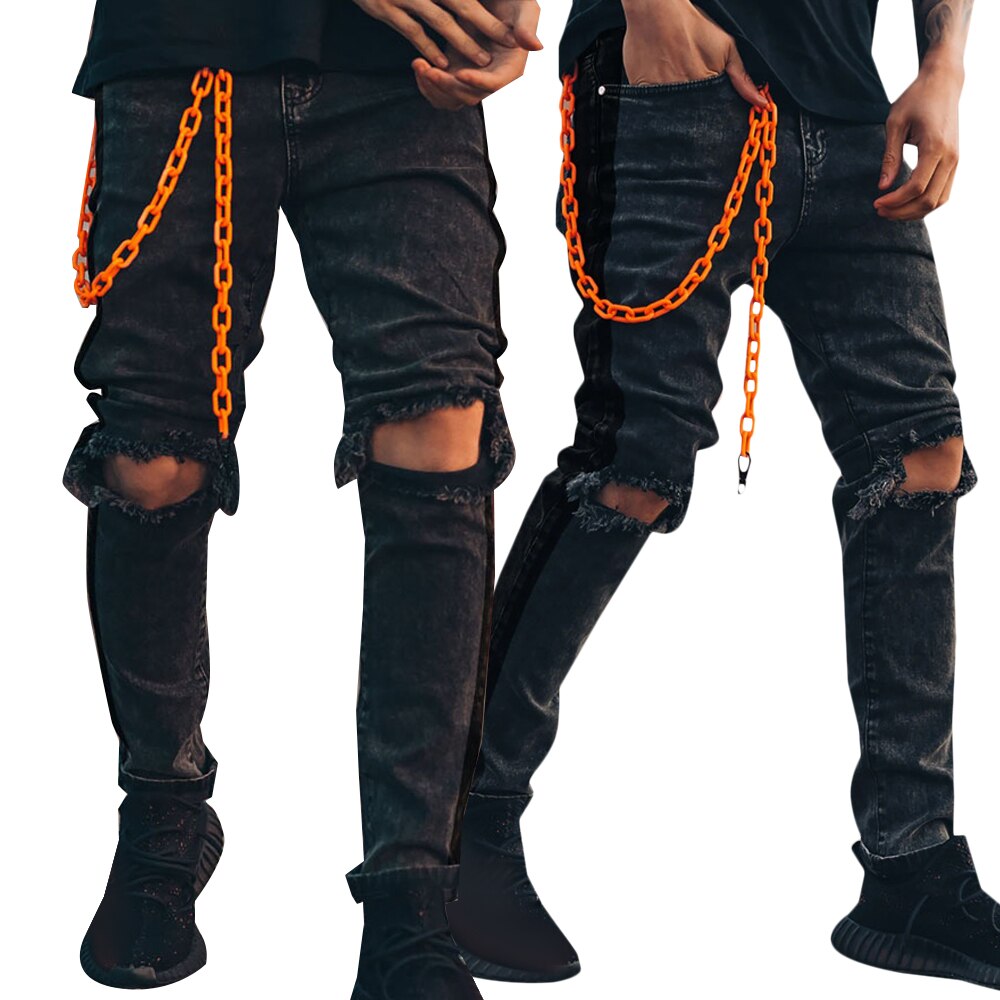 Männer Dünne strecken gerissen Jeans Knie See schlank passen Denim Hosen Casaul Mens Dünne Jeans Hosen Schwarz Plus Größe