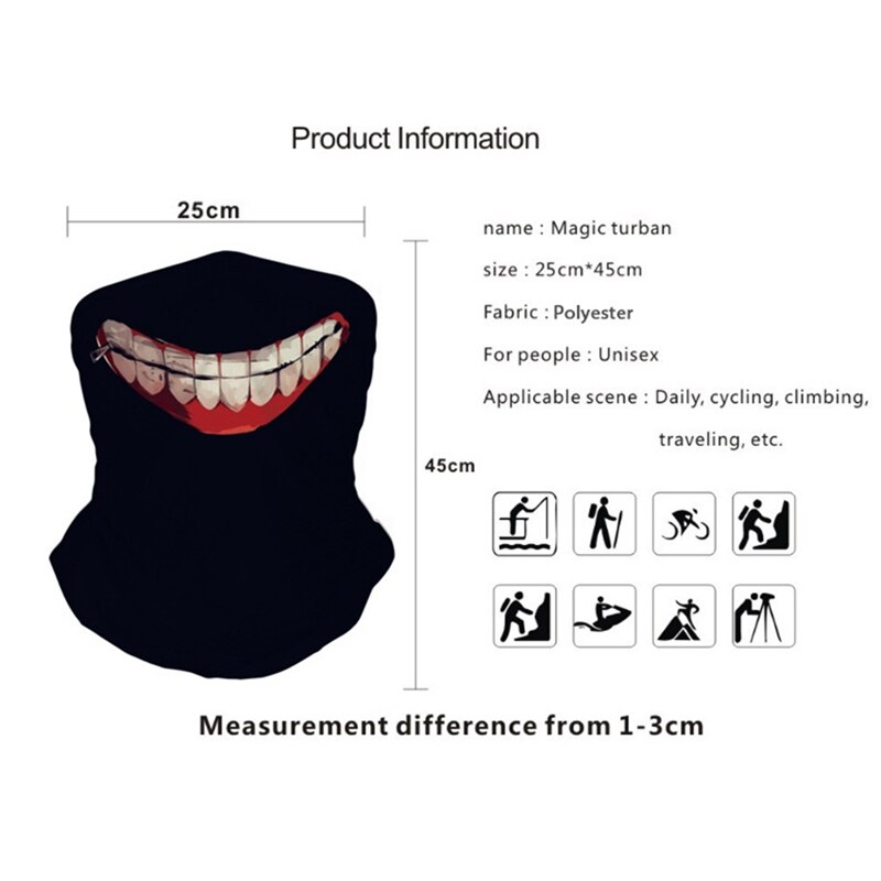 Mascarilla facial sin costuras con estampado 3D de dibujos animados, pañuelo mágico para ciclismo, pesca, esquí y senderismo