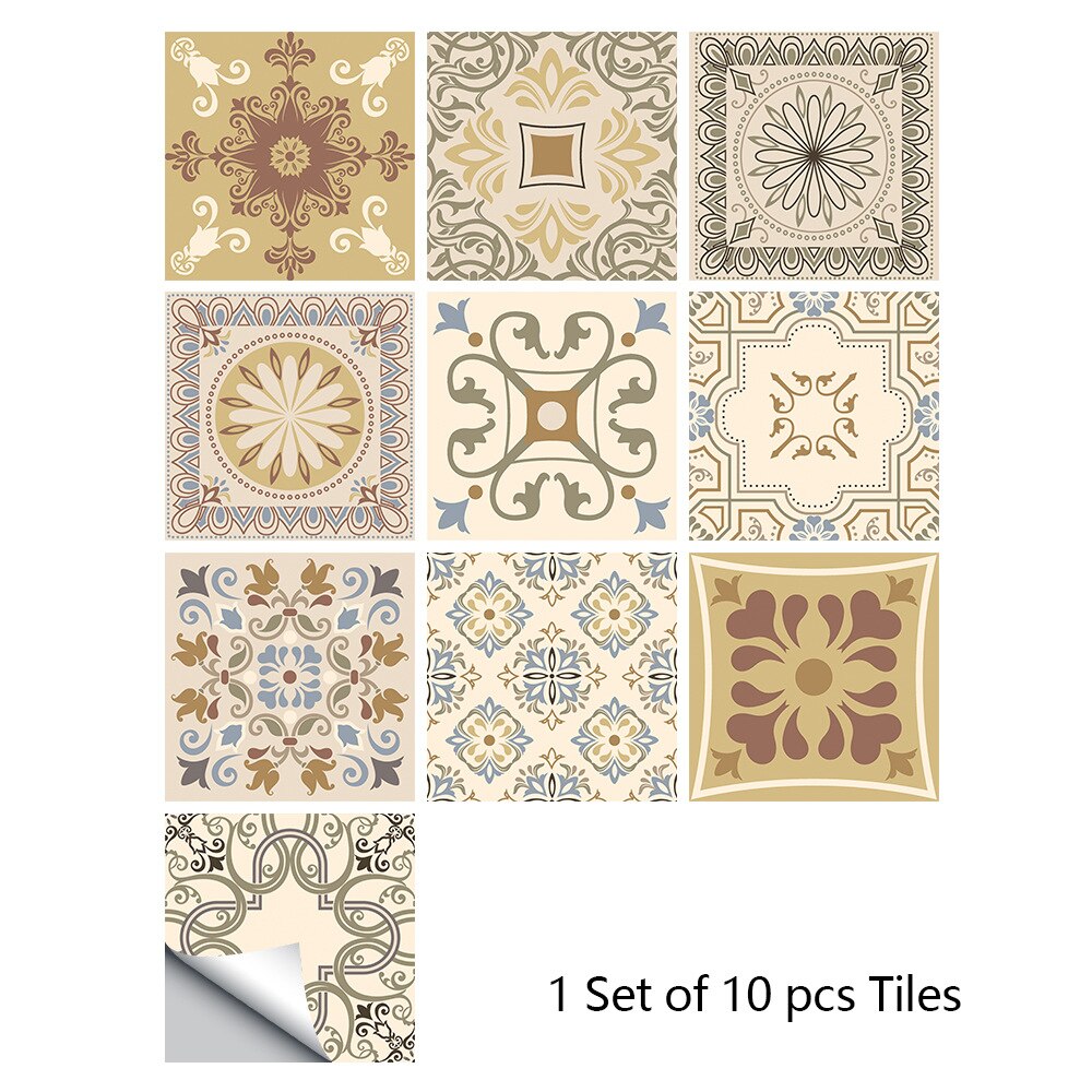 20x20cm 10pcs Tile Sticker Home DIY Decoration Art Wallpaper Kitchen Bathroom Self-adhesive Waterproof Wall Floor Sticker: MZ-007