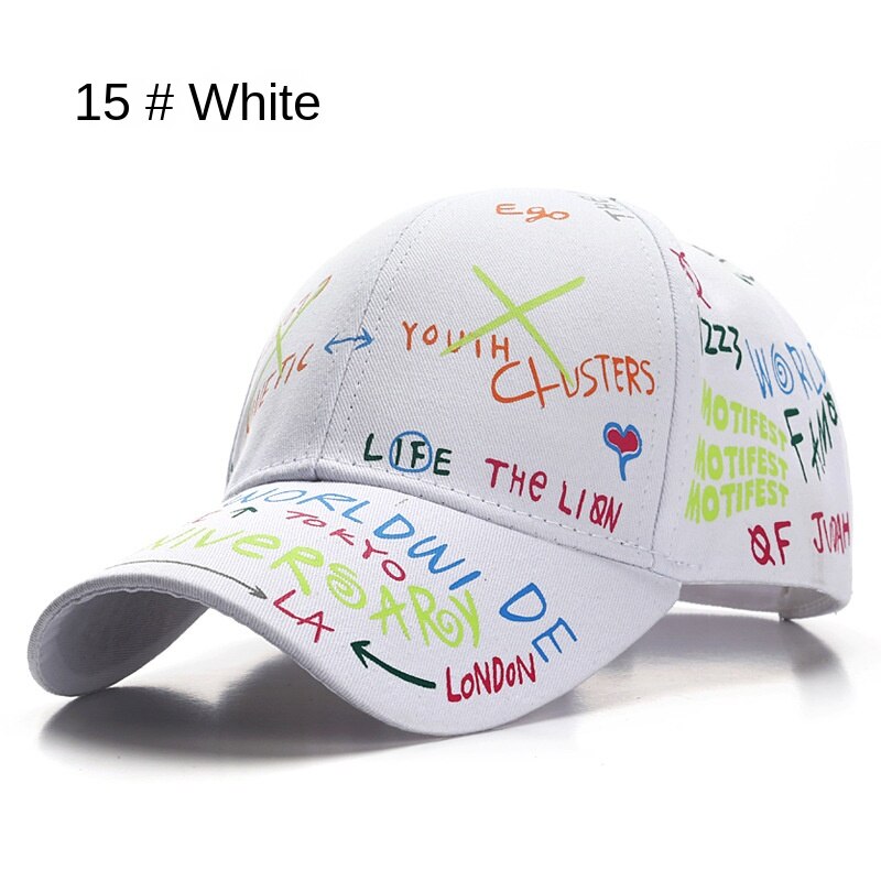 SLECKTON 100% Cotone Hip Hop del Berretto Da Baseball per Gli Uomini e Le Donne Casual Graffiti Snapback Cappello Unisex Cappelli di Moda Ha Raggiunto Il Picco Caps estate: 15-White