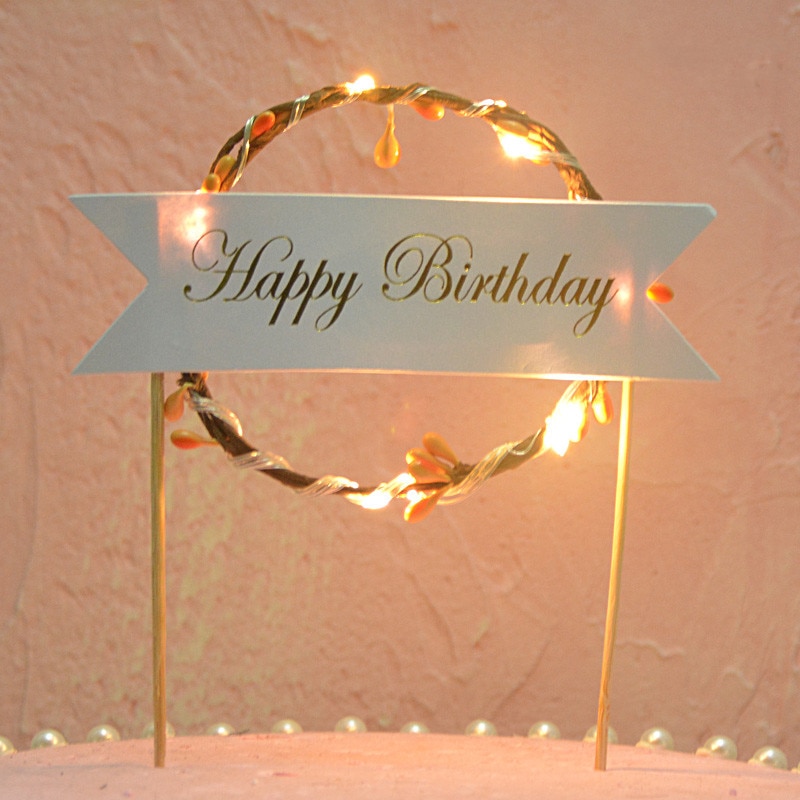 Flower LED Wedding Cake Topper Baby Shower For Girl Happy Birthday Cake Topper Party Decoration Suppliers Cake Decorating Tool
