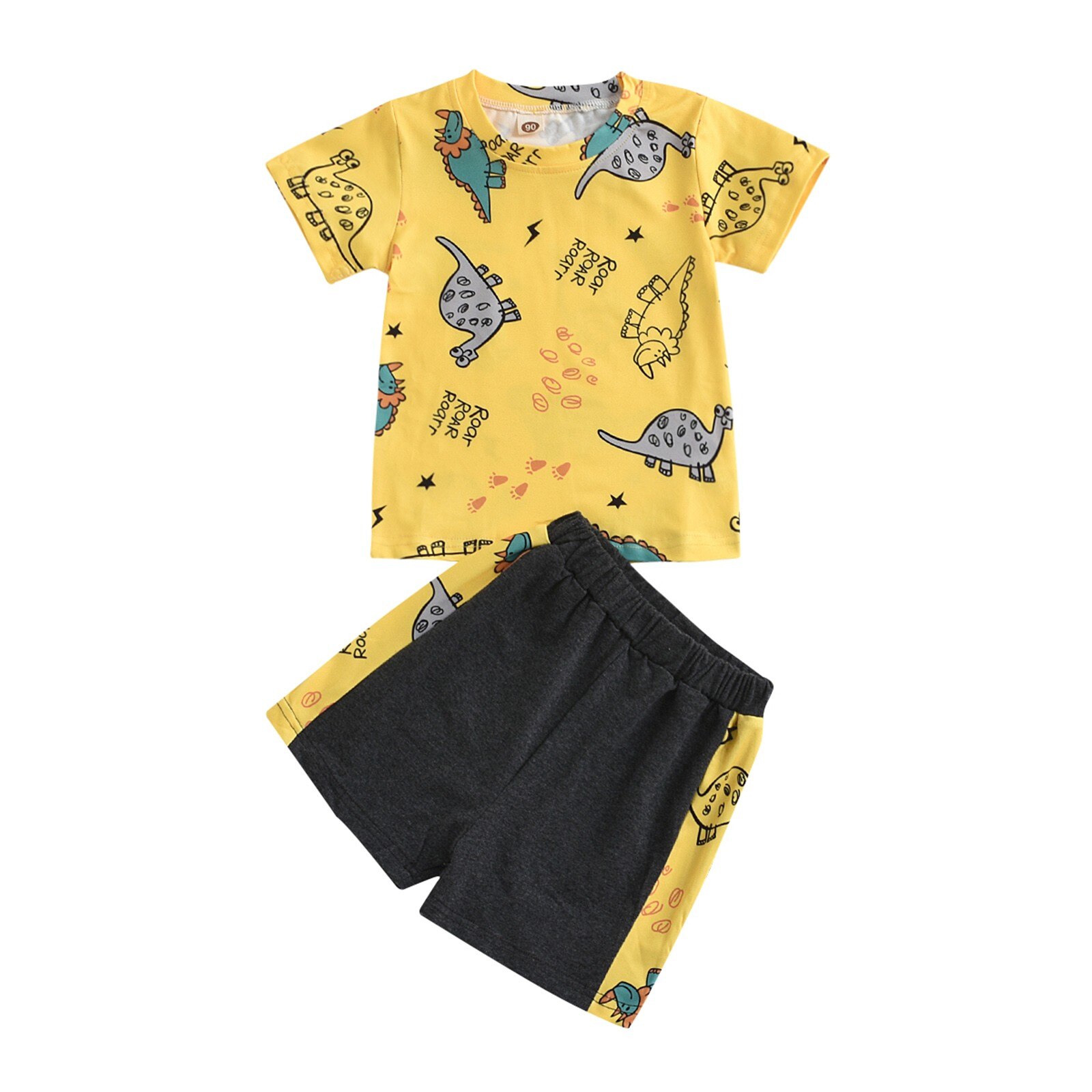 Toddler Baby Boys Clothes Short Sleeve Dinosaur T-shirt Tops Shorts 2pcs Kids Cartoons Cute Outfits Set Baby's Summer Clothing: Yellow / 18-24 Months