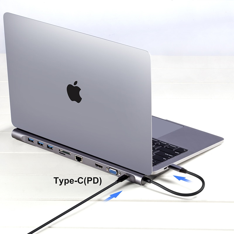 USB-C Hub for MacBook/Samsung Galaxy - HDMI 4K, RJ45, Thunderbolt 3, USB 3.0, Card Reader, PD