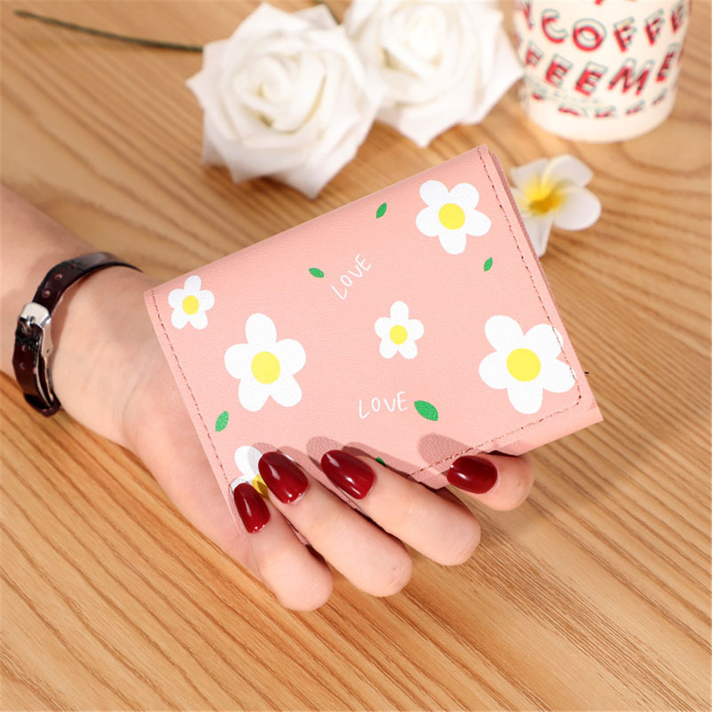 Porte-monnaie en cuir Pu pour femmes, joli porte-monnaie en forme de fleur, à loquet, porte-cartes: Pink