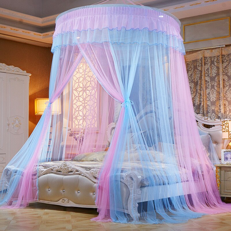 Bed Canopy Hung Mosquito-proof Net Round Top Princess Bed Tent Curtain Foldable Canopy On The Bed Fairy Lace Dossels: F