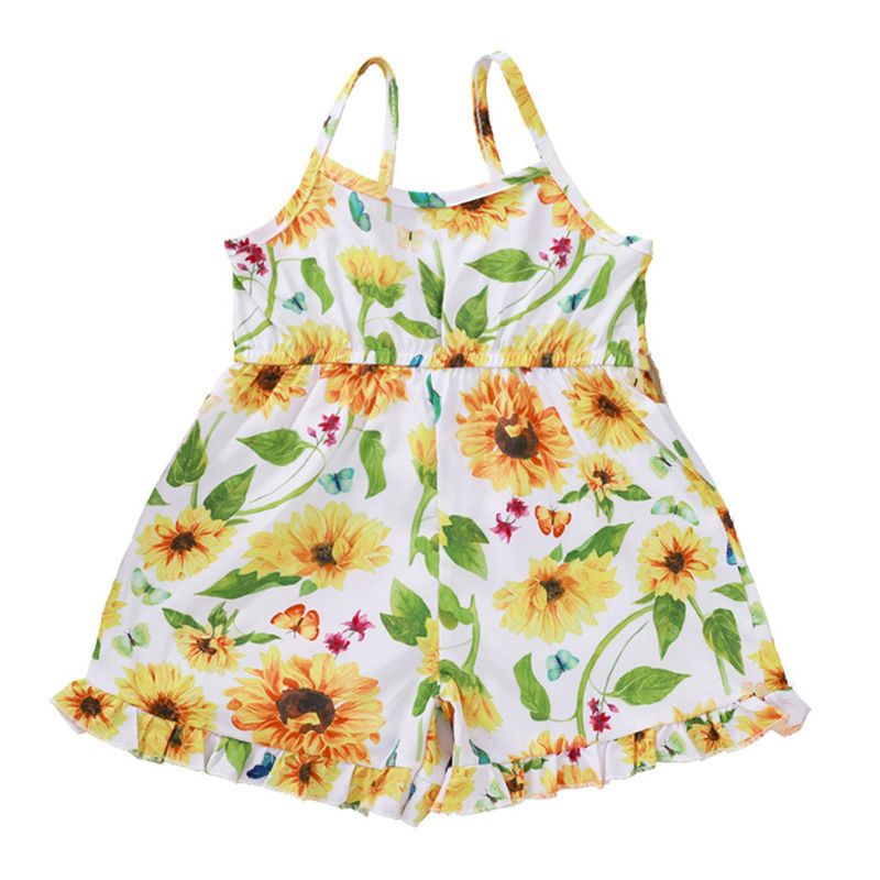 Populaire Peuter Meisjes Zomer Sling Ruches Rompertjes Mouwloze Zonnebloem Print Jumpsuit: 110cm