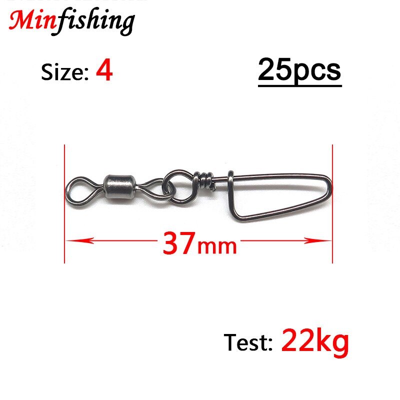 Minfishing 25 st/lot svivlar fiske ms+hx rullande svirvel med båge karbinhake locktillbehör fiskeredskap: Mshx -4-25