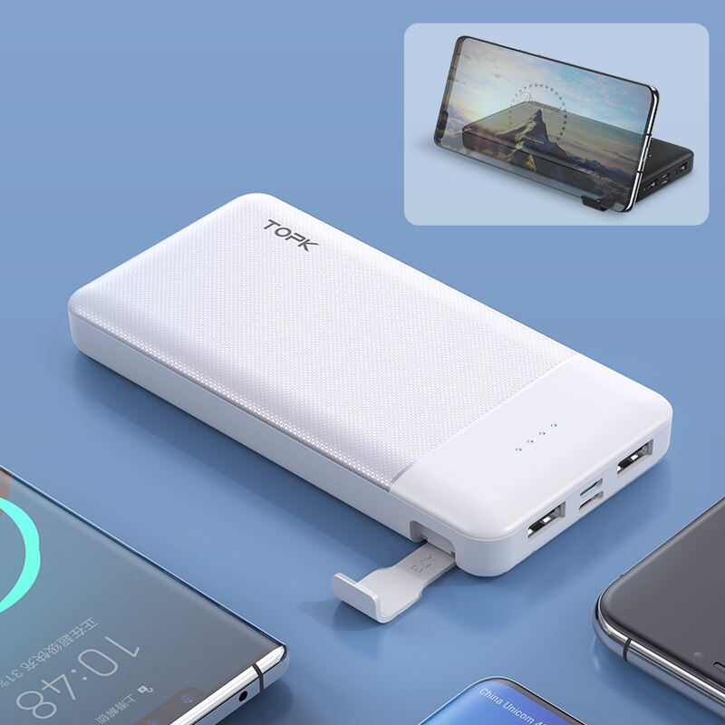 Topk Power Bank 10000Mah Met Telefoon Houder Draagbare Oplader Powerbank Externe Batterij Poverbank Voor Iphone 12 Pro Max Xiaomi mi: White