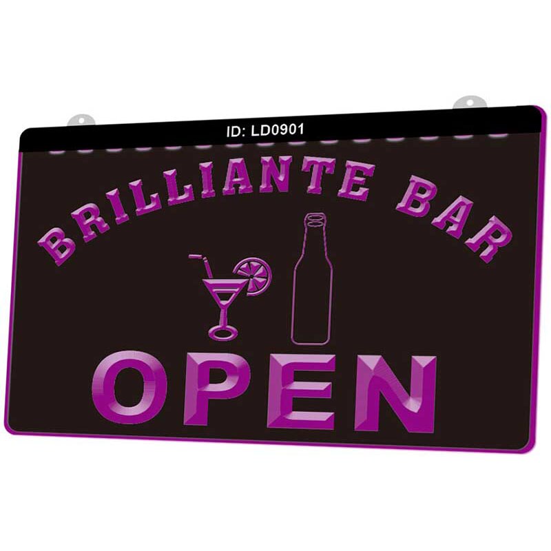 Ld0901 brilliante bar åpenn 3d gravering ledet lys skilt flere farger gratis detaljhandel