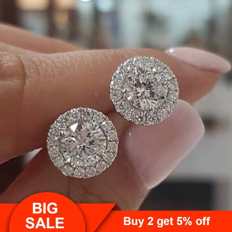 925 Sterling Silber Schmuck einstellen Heiligenschein Engagement Ring runde Zucht ohrring für Hochzeit Valentinstag Weihnachten J4927b