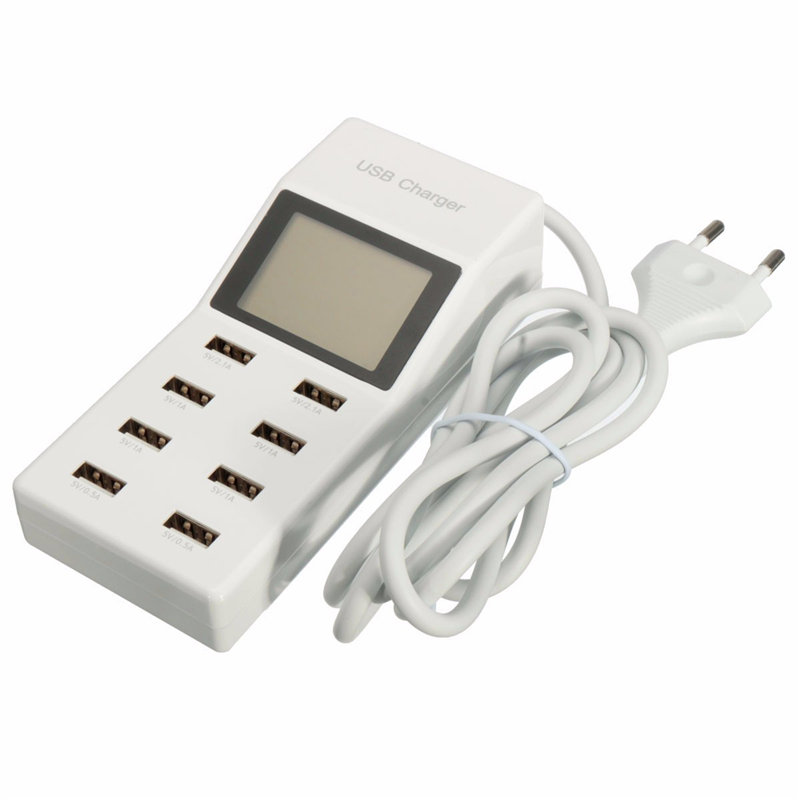 Universal Smart 8 Port USB Wall Charger Display Screen US EU Plug Travel AC Power Adapter Socket for Cell Phone Tablet Camera