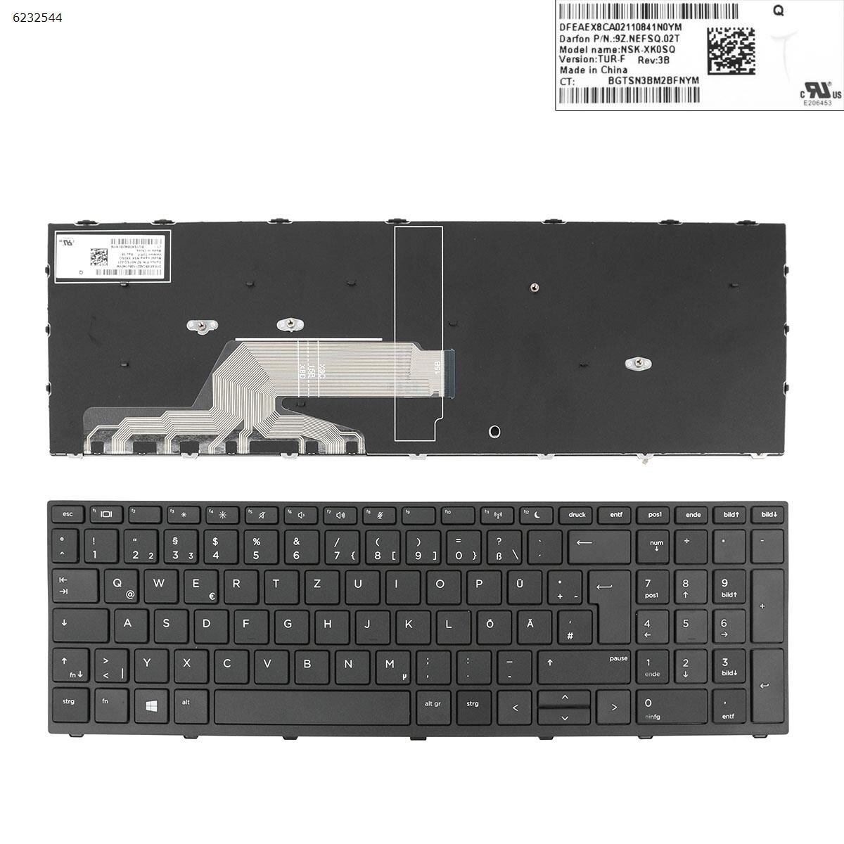 German QWERTZ Replacement Keyboard for HP Probook 450 G5 455 G5 470 G5 Laptop Black with Frame