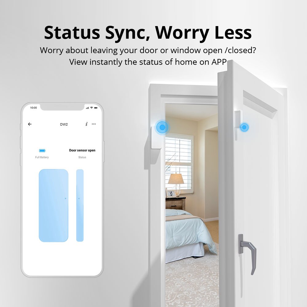 Sonoff  dw2 smart wifi-dørsensor, trådløs dørvinduesensor, ingen hub-gateway krævet, ewelink app alarm smart hjem sikkerhed
