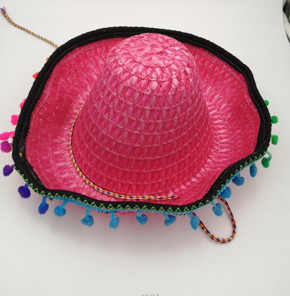 Summer Kids Mexican Straw Hats Sombrero Party Festive Spanish Hat Child Costume Accessory L3: rose