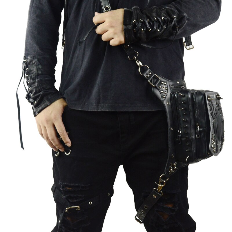 Gothic Black Spider Taille Tas Retro Rock Beenzak Steampunk Crossbody Lederen Telefoon Case Houder Punk Fanny Pack
