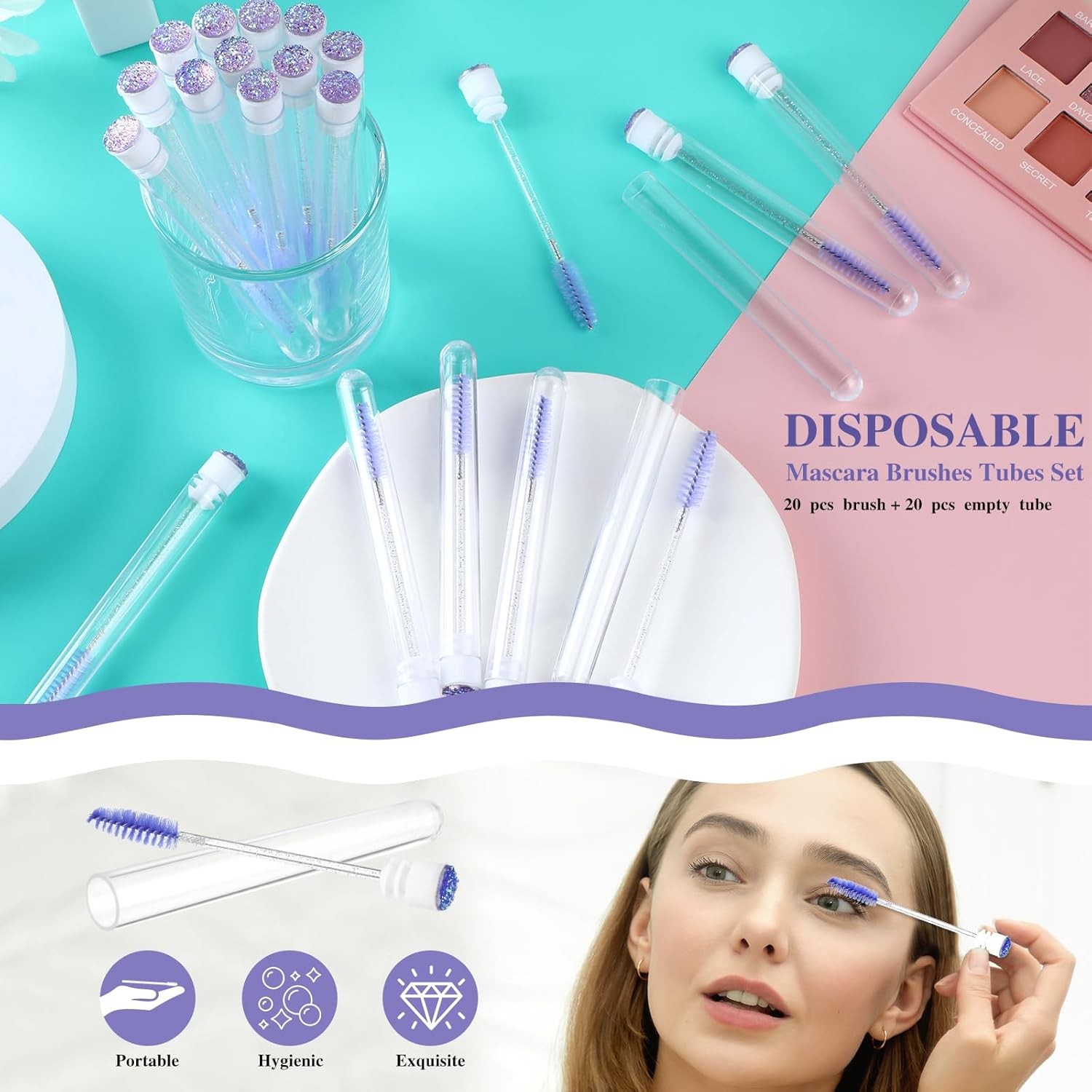 Reusable 50sets Eyelash Mascara Wands With Tube Lash Spoolie Brush In Container Disposable Eyebrow Applicator Case