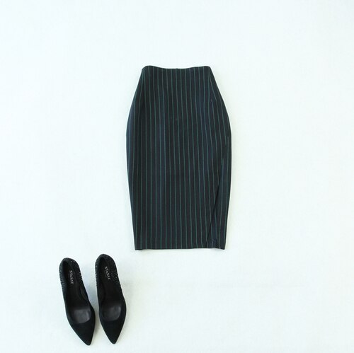 Winter business suit set two-piece Slim blue striped suit female Casual trousers suit skirt set Women's suits: C / S
