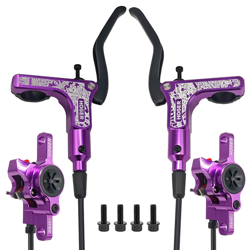 HOGER MTB Fahrrad Hydraulische Scheibenbremse Set 160mm Rotoren Öl Bremssattel Platte Vorne Hinten Mountainbike Klemme 22,2mm Griff EINE Säule: violet